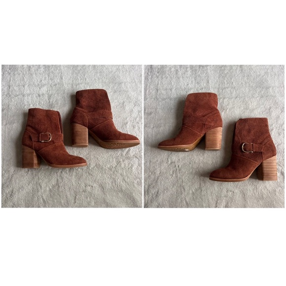 Isola Lavoy Suede Moto Buckle Stacked Heel Ankle Boot Bootie Cocoa Brown Sz 6 - Picture 5 of 14